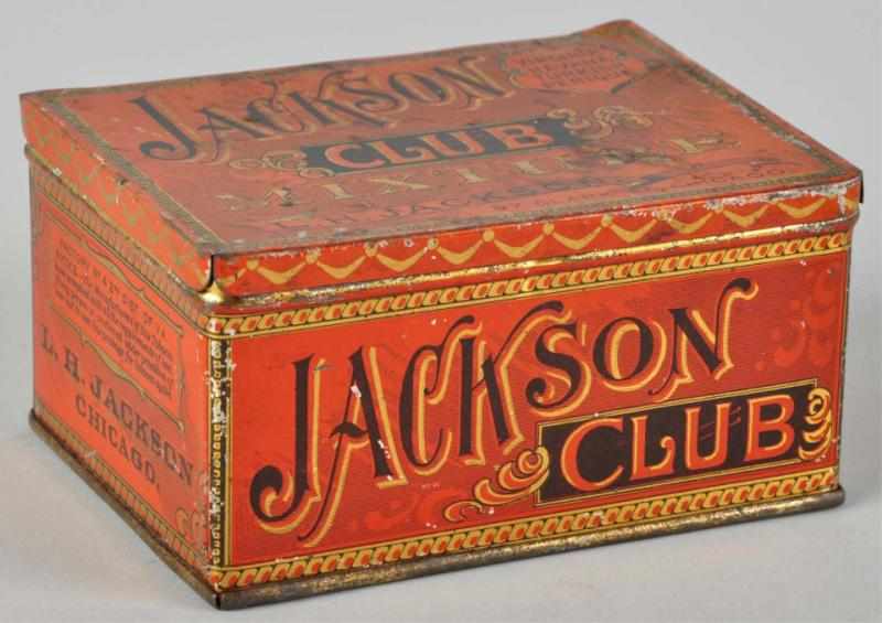 Appraisal: Jackson Club Square Corner Tobacco Tin Bright gold remains Surface