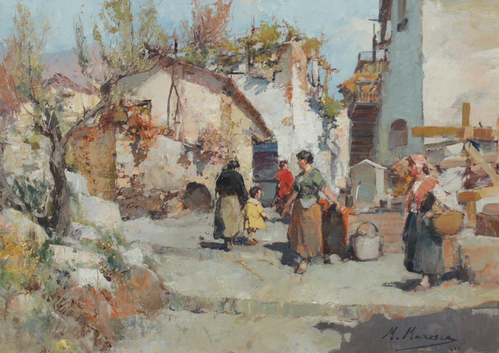 Appraisal: MARESCA Mario Italian - Village Market Scene Oil Canvas ''