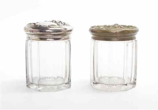 Appraisal: Two Metal Mounted Glass Jars each of cylindrical form one