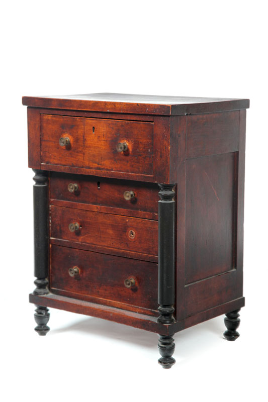 Appraisal: MINIATURE CHEST American - cherry and yellow pine Child-size chest