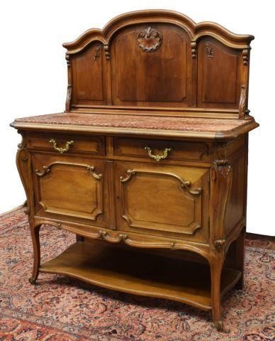 Appraisal: French Louis XV style marble-top walnut server Bardie Armand Bardie