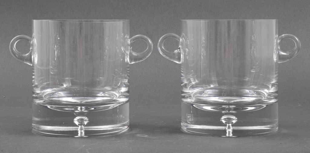 Appraisal: MODERN HAND BLOWN CLEAR GLASS ICE BUCKETS PAIR Pair of