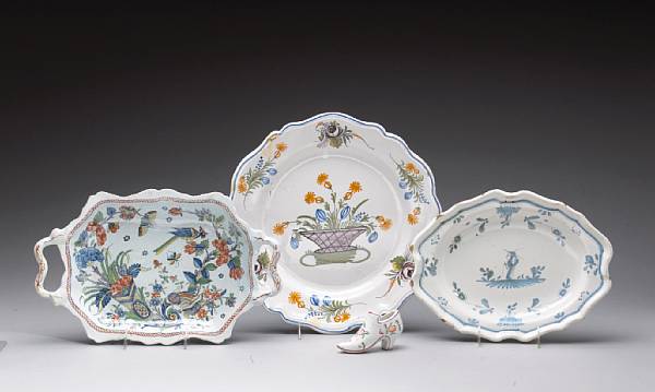 Appraisal: Four pieces of Continental faience th th century Comprising lozenge