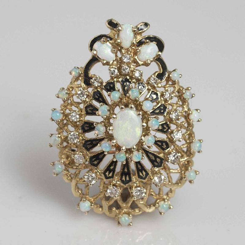 Appraisal: Opal Diamond k Yellow Gold Pendant Brooch Opal diamond pendant