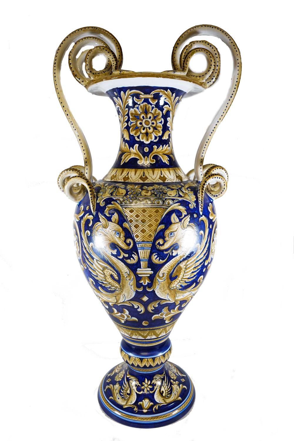 Appraisal: ITALIAN DERUTA GLAZED CERAMIC URN inches high Condition