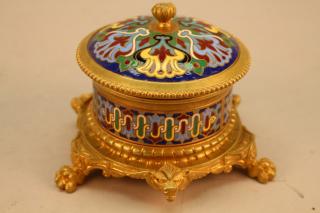 Appraisal: Exceptional Antique Footed French Champleve Box Exceptional Antique Footed Gilt