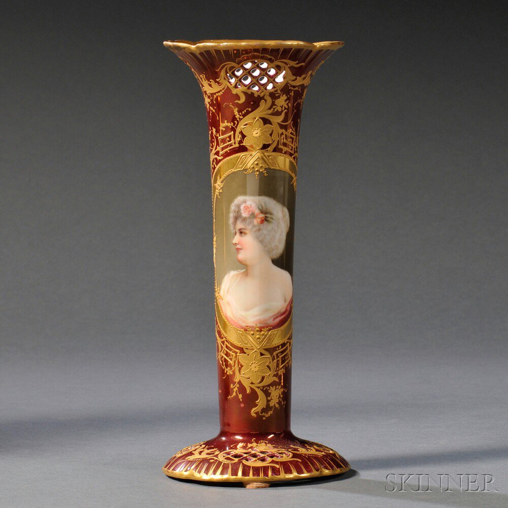 Appraisal: Rudolstadt Porcelain Hand-painted Vase Germany early th century pierced rim