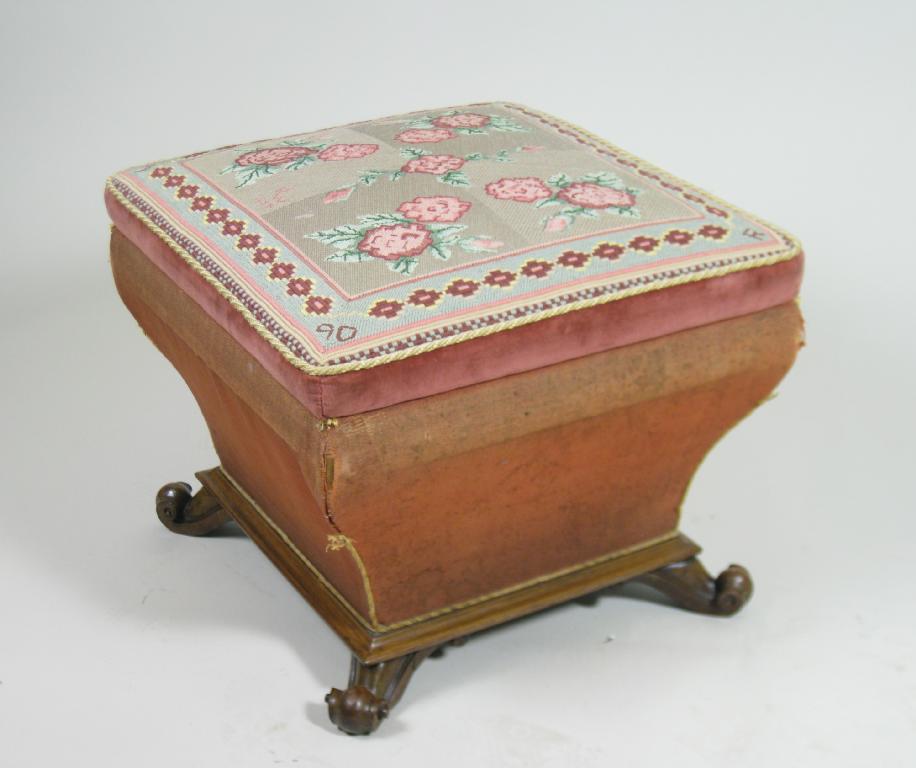 Appraisal: A small Victorian upholstered Ottoman of squared tapering form having