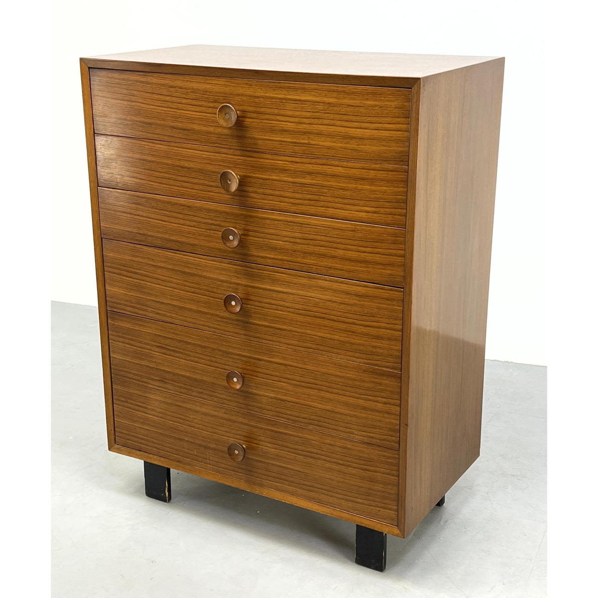 Appraisal: GEORGE NELSON Drawer Chest Dresser Round Wood Pulls Ebonized Legs