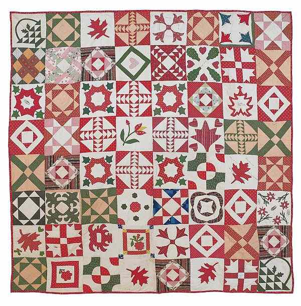 Appraisal: Pennsylvania pieced and appliqu friendship quilt dated with sixty-four squares