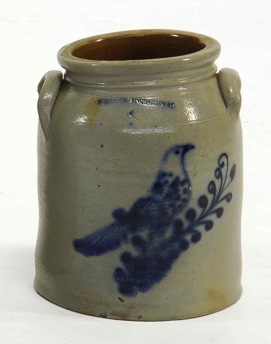 Appraisal: ANTIQUE AMERICAN THREE-GALLON STONEWARE CROCK th CenturyWith deep cobalt blue