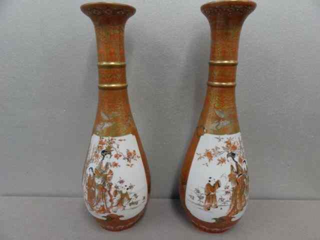 Appraisal: Pair of Signed Japanese Kutani Vases Finely decorated and signed