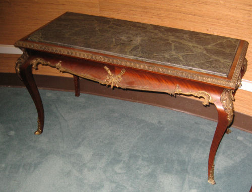 Appraisal: FRENCH ORMOLU MOUNTED MARBLE TOP COFFEE TABLE Green marble top