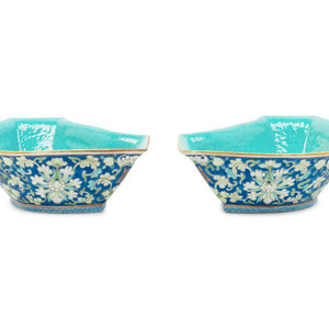 Appraisal: A Pair of Chinese Blue Ground Famille Rose Porcelain Bowls