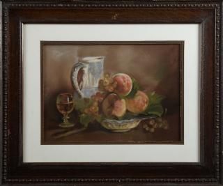 Appraisal: American School Still Life of Fruit Wine and Pi American