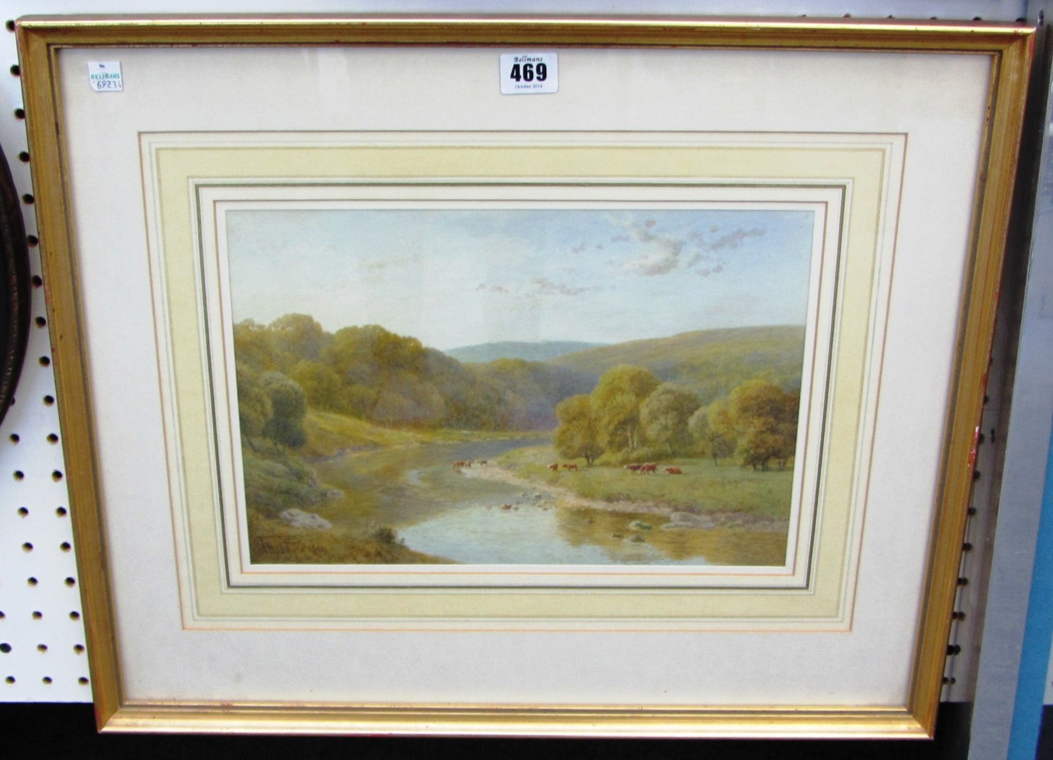 Appraisal: Thomas Pyne - River scene with cattle watering watercolour signed