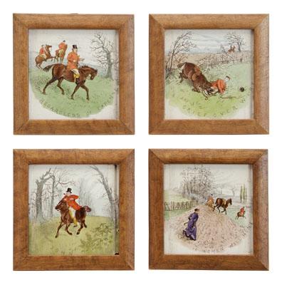 Appraisal: Four Mintons equestrian tiles hand painted equestrian subjects with figures