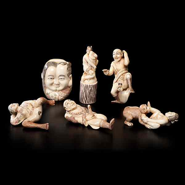 Appraisal: Erotic Japanese Ivory Carvings Japanese th century A group of