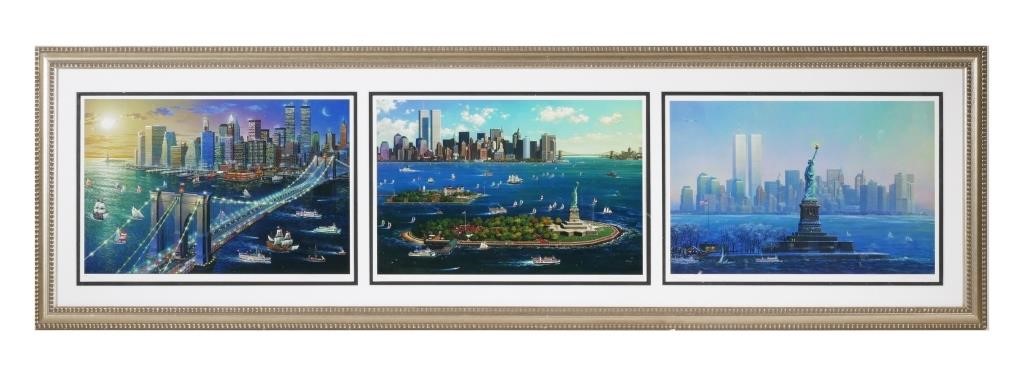 Appraisal: Large framed triptych lithographs by Alexander Chen images of New