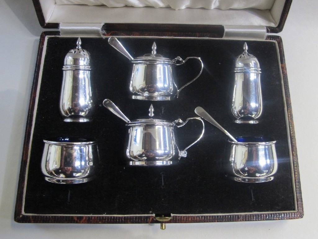 Appraisal: Cased six piece silver condiment set Birmingham