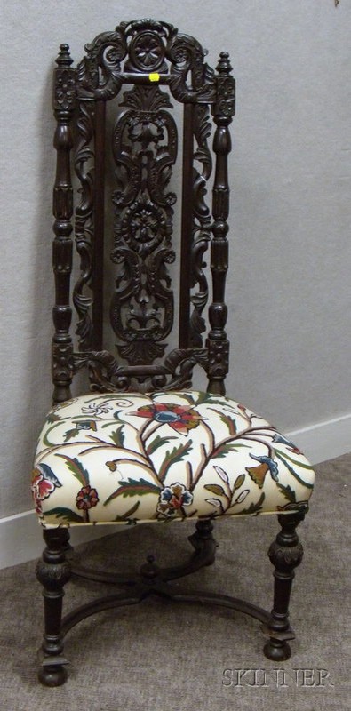 Appraisal: Jacobean-style Upholstered Carved Oak Hall Chair