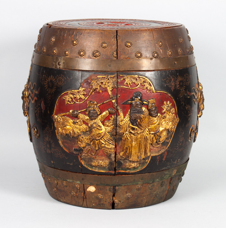 Appraisal: Japanese painted and lacquered wood storage box late th century