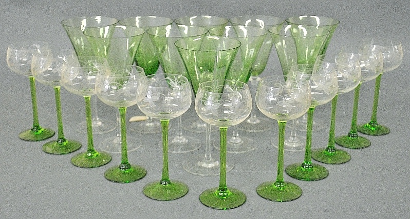 Appraisal: - Ten Steuben green glass goblets with clear stems h