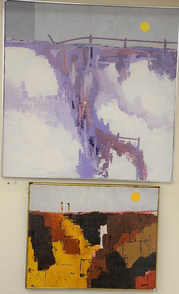 Appraisal: Two oil on canvas abstract paintings both stamped illegibly x