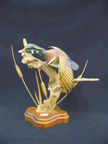 Appraisal: Jim Owens Wood Carving mallard in flight '' plus wooden