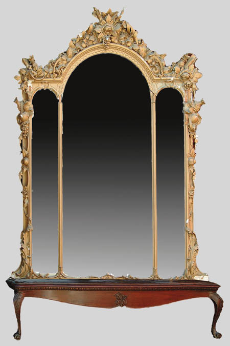 Appraisal: LARGE GESSO DECORATED PIER MIRROR Three part mirror has central