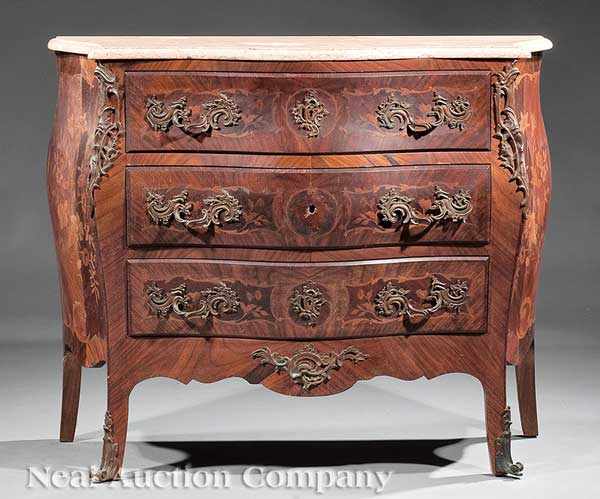 Appraisal: A Louis XV-Style Kingwood Marquetry and Bronze-Mounted Bomb Commode early