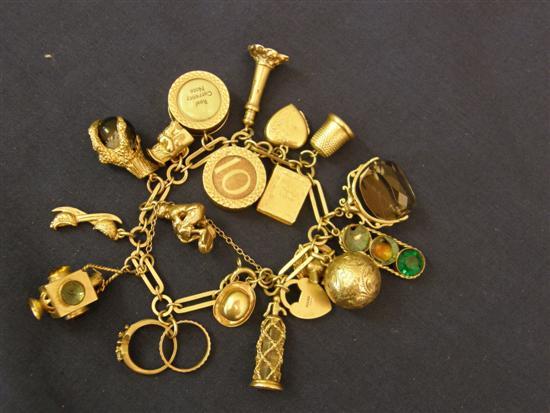 Appraisal: ct gold charm bracelet with twenty charms mostly hallmarked ct