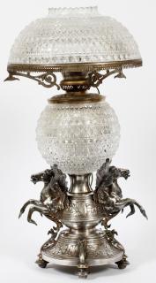 Appraisal: VICTORIAN SILVER PLATE AND CRYSTAL LAMP VICTORIAN SILVER PLATE AND