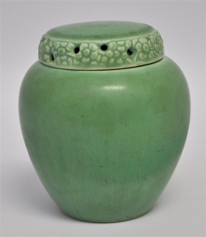 Appraisal: ROOKWOOD POTTERY GINGER JAR Rookwood Pottery green matte glaze H