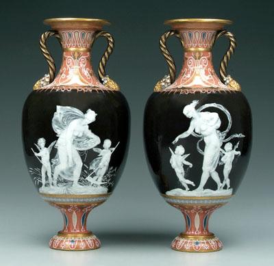 Appraisal: Important pair Minton p te-sur-p te urns each of baluster