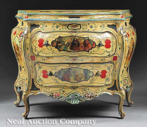 Appraisal: An Italian Painted Bomb Commode th c probably Venetian original