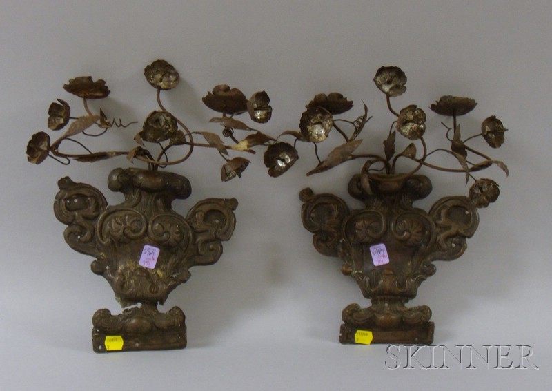 Appraisal: Pair of Spanish Baroque-style Pressed Copper and Metal Decorative Wall