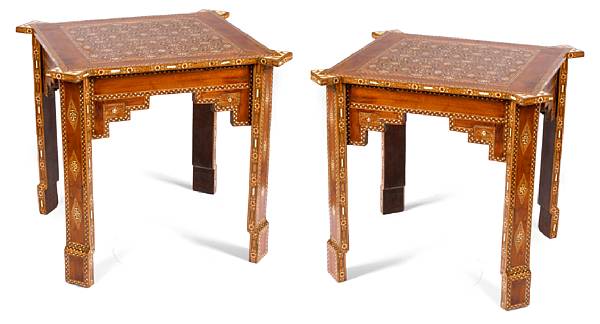 Appraisal: A pair of Moorish style mosaic square side tables height