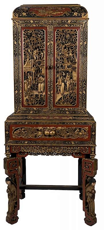 Appraisal: A Large and Ornately Carved Chinese Cabinet on Stand A