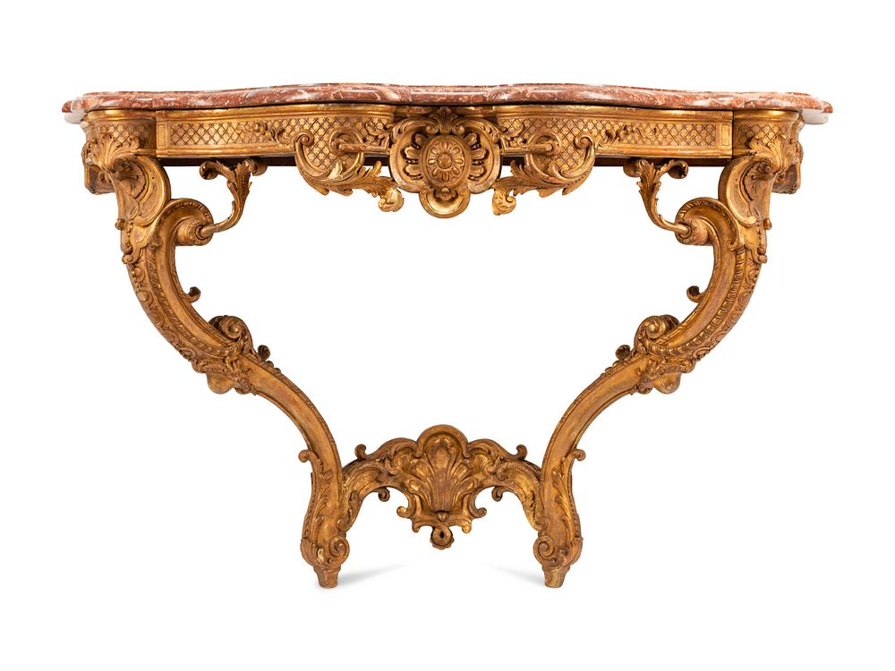 Appraisal: A Regence Style Giltwood Marble-Top Console Table A Regence Style