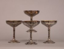 Appraisal: Four Spanish Goblets Silver Champagne glasses with gold washed interior