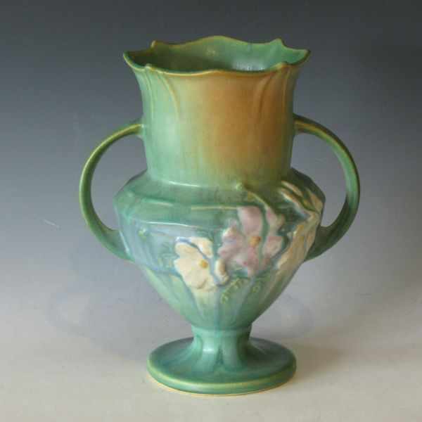 Appraisal: Roseville green Cosmos vase with handles Marked Roseville USA -