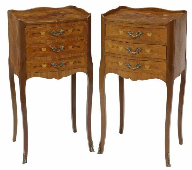 Appraisal: pair French Louis XV style nightstands th c case accented