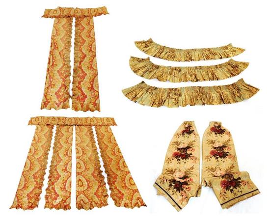 Appraisal: TEXTILES Early mid- th C glazed cotton floral chintz draperies