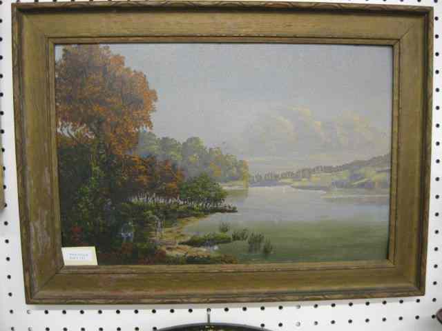 Appraisal: Civil War Painting Union Soldiers along theriver front on artist