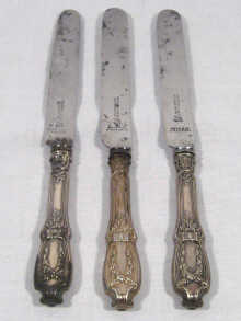 Appraisal: Faberge Three Russian table knives the silver handles with marks