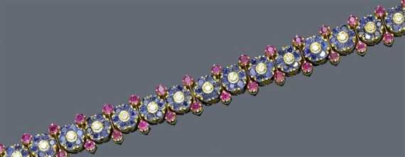 Appraisal: RUBY SAPPHIRE AND DIAMOND BRACELET ca White gold plated with