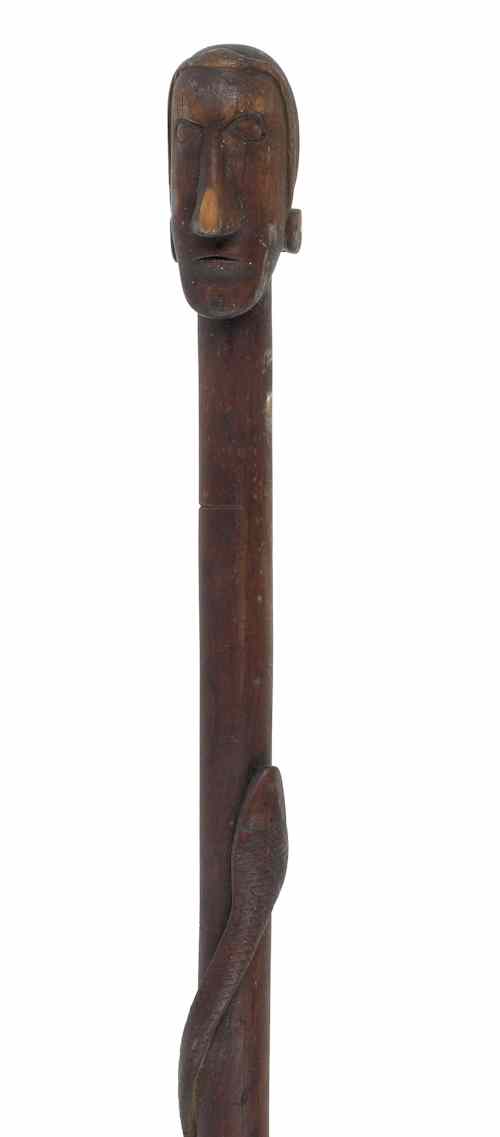 Appraisal: Folk art carved pruning pole th c with a knopped