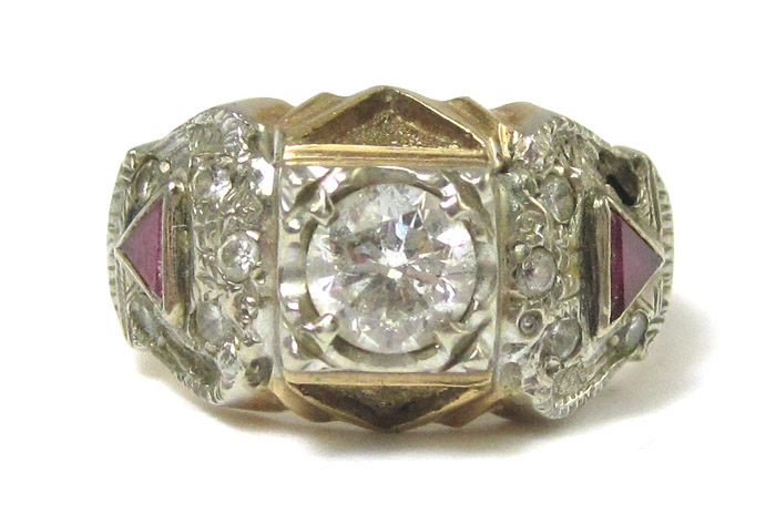 Appraisal: MAN'S DIAMOND RUBY AND TEN KARAT GOLD RING center feature