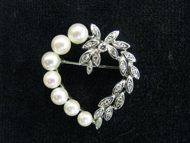 Appraisal: Diamond Pearl Brooch heart shaped pearls diamonds in k white